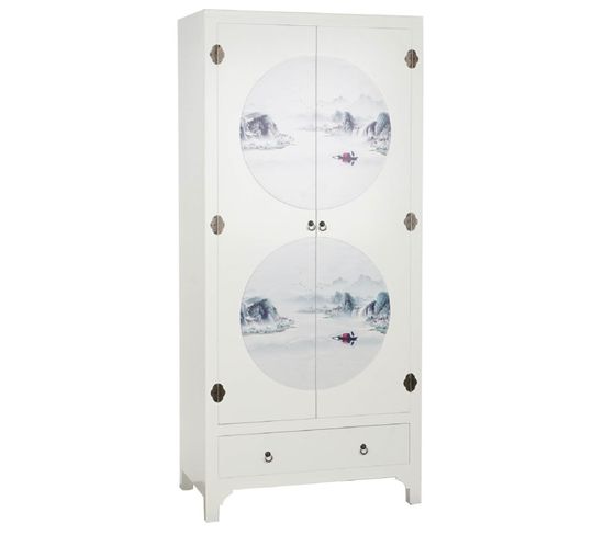 Armoire De Rangement En Bois De Sapin /mdf Coloris Blanc - L. 85.5 X P. 50.5 X H. 186.2 Cm