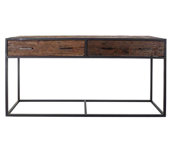 Table Console En Bois Recyclé Coloris Naturel Et Métal Noir  - L. 150  X P. 43 X H. 77 Cm