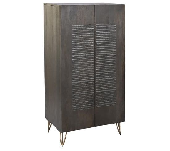 Armoire De Rangement En Bois Sculpté Coloris Marron Foncé Et Pied En Métal Doré