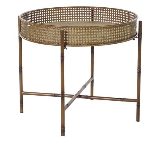 Table D'appoint Ronde En Métal Coloris Naturel - Diamètre 59 X Hauteur 50 Cm