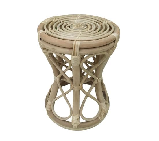 Table D'appoint En Bois De Rotin Coloris Naturel  - Diamètre 30 X Hauteur 40 Cm