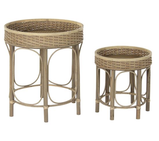 Set De 2 Tables D'appoints En Bois De Rotin Coloris Naturel