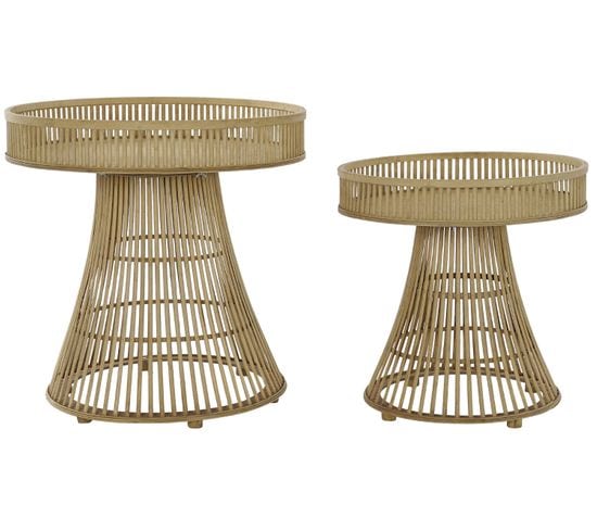 Set De 2 Tables D'appoints En Bois Bambou Et Rotin Coloris Naturel