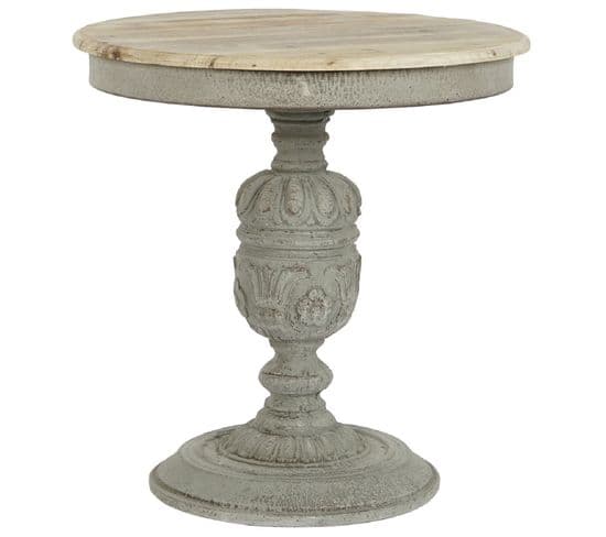 Table D'appoint Ronde En Bois De Sapin Vieilli - Diamètre 60 X Hauteur 62 Cm