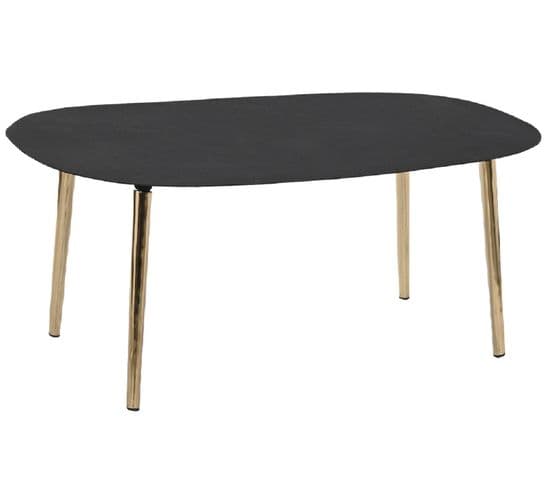 Table Basse En Aluminium/fer Coloris Noir Avec Pieds Dorés - L. 122 X P. 60 X H. 30 Cm