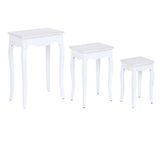 Set De 3 Table D'appoint En Bois Mdf Coloris Blanc