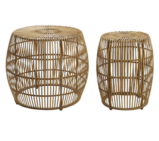 Set De 2 Table Basse En Bambou Naturel - Diamètre 70 X Hauteur 50 Cm