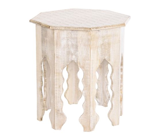 Table D'appoint En  Bois De Manguier Coloris Naturel, Blanc - Diamètre  49 X  Hauteur 35 Cm