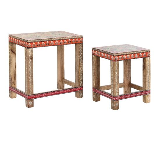 Set De 2 Tables D'appoints Carrées En Bois De Manguier Multicolore