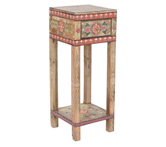 Table D'appoint En Bois De Manguier Multicolore - Longueur 30 X Profondeur 31 X Hauteur 80,50 Cm