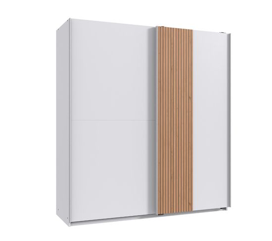 Armoire à Portes Coulissantes Coloris Blanc, Imitation Chêne Artisan -  L. 180  X H. 198 X P. 65  Cm