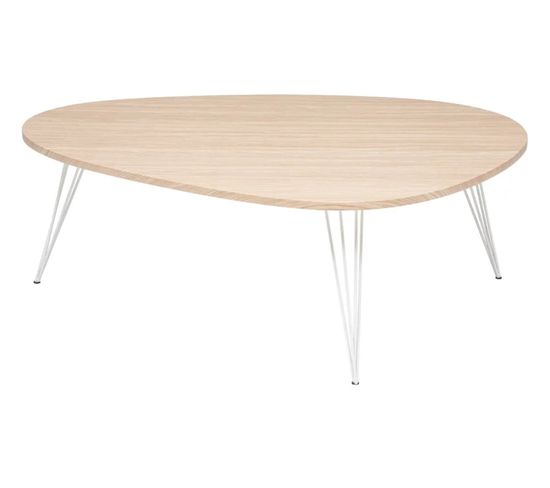 Table Basse En Bois Coloris Chêne Clair Et Métal Blanc - L. 112 X P. 40 X H. 80  Cm