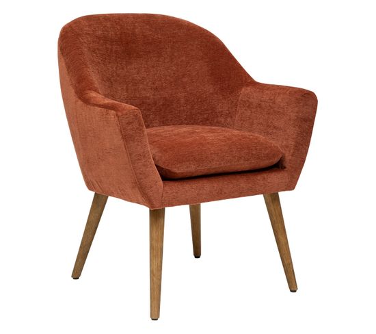 Fauteuil De Salon En Pu Coloris Ambre Et Hévéa Naturel - L. 70,5  X P. 65 X H. 83  Cm