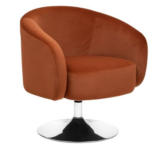 Fauteuil De Salon  Pivotant En Velours Coloris Ambre - Longueur 65 X Profondeur 66 X Hauteur 73  Cm