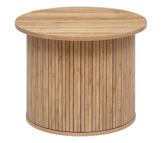 Table À Café Ronde En Placage Effet Bois Coloris Naturel - Diamètre  60 X Hauteur 45 Cm