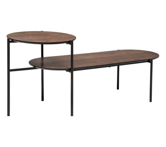 Table Basse Avec  2 Niveaux En Métal Noir  Et Bois Noyer - L. 118  X P. 43,2  X H. 48  Cm