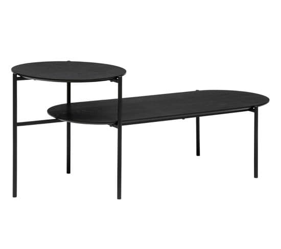 Table Basse Avec  2 Niveaux En Métal Et Bois Coloris  Noir - L. 118  X P. 43,2  X H. 48  Cm