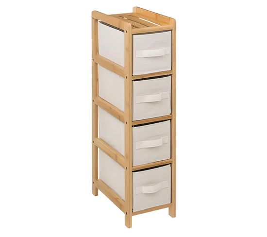 Etagère Avec 4 Tiroirs En Polyester Et Bambou Coloris Lin/naturel - L. 33 X H. 19 X P. 78.5 Cm