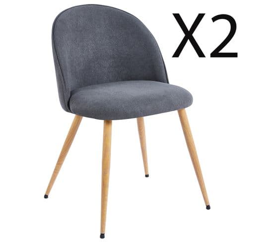 Lot De 2 Chaises De Salle à Manger  Coloris Gris, Pieds Coloris  Bois De Chêne