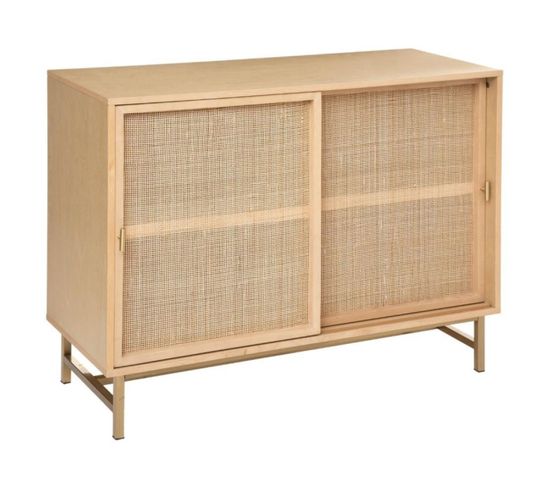 Buffet Avec 2 Portes En Mdf Coloris Beige - L. 100 X P. 40 X H. 78,5 Cm