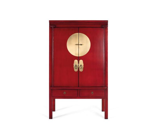 Buffet , Meuble De Rangement En Bois De Pin Coloris Rouge - L.  105 X P. 55  X H. 175 Cm