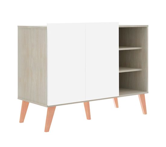 Buffet, Commode En Bois Coloris Blanc / Chêne - Longueur 104 X Profondeur 46 X Hauteur 79 Cm