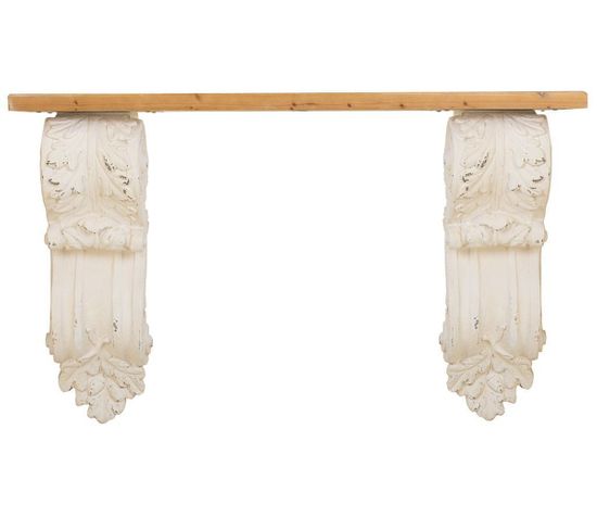 Meuble Console, Table Console En Bois Coloris Naturel , Blanc- L.  153 X P. 32,5  X H. 93 Cm