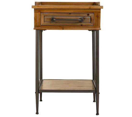 Meuble Console, Table Console En Bois Naturel  Et Métal Noir Avec 1  Tiroir