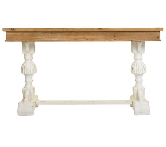 Meuble Console, Table Console En Bois Sculpté Coloris Naturel  - L. 150  X P. 46 X H. 79 Cm