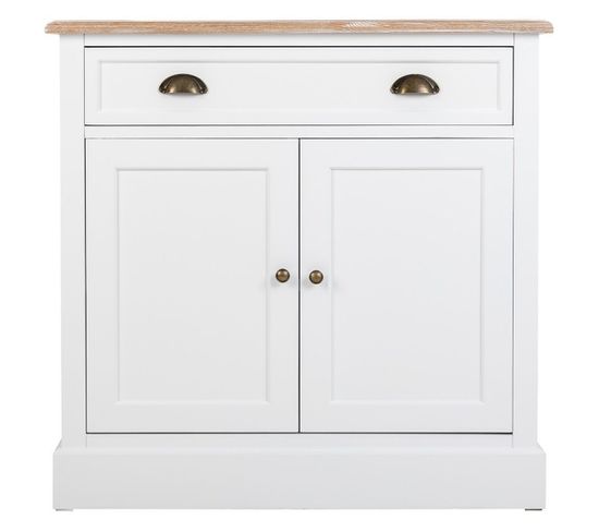 Meuble Console, Table Console En Bois Blanc, Naturel Avec 1 Tiroir Et 2 Portes