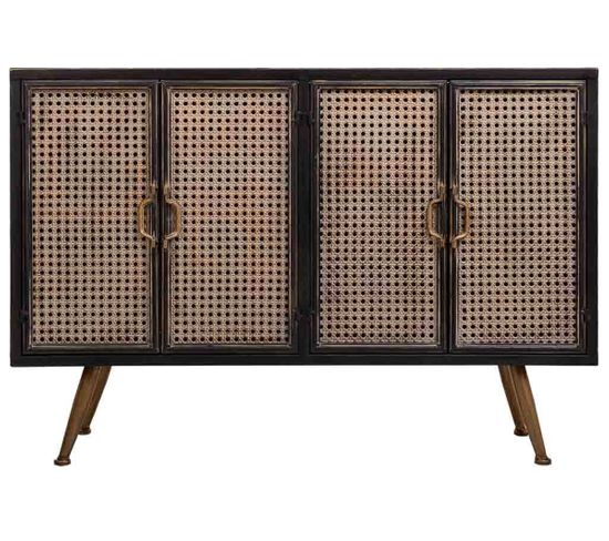 Buffet, Meuble De Rangement En Métal Coloris  Marron - L. 110  X P. 39 X H. 75 Cm