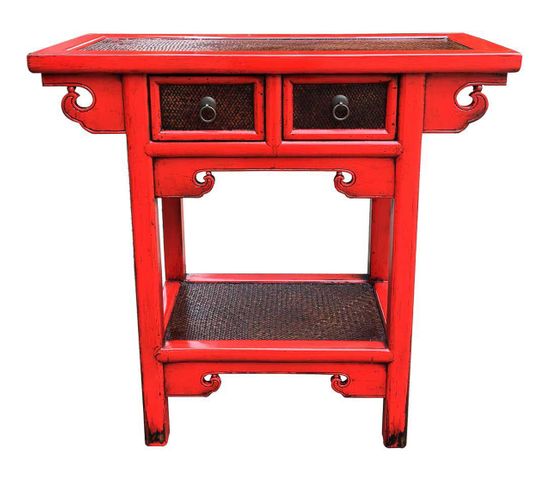 Meuble Console, Table Console En Bois Coloris Rouge - L. 85 X P. 35 X H. 80 Cm