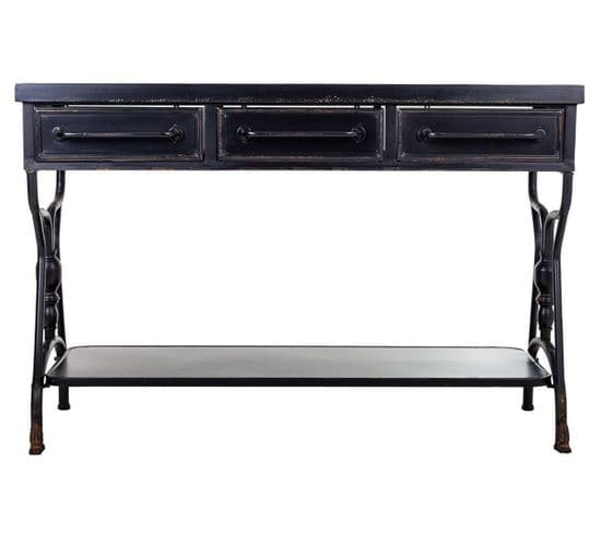 Meuble Console, Table Console Avec 3 Tiroirs En Métal Coloris Noir  - L. 122  X P. 43 X H. 81 Cm