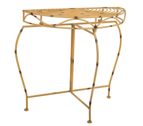 Meuble Console, Table Console En Fer Forgé Coloris Doré - L. 75 X P. 37 X H. 75 Cm