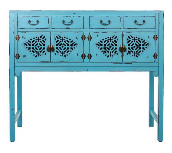 Meuble Console, Table Console En Bois Coloris Bleu - L. 120 X P. 40 X H. 102  Cm