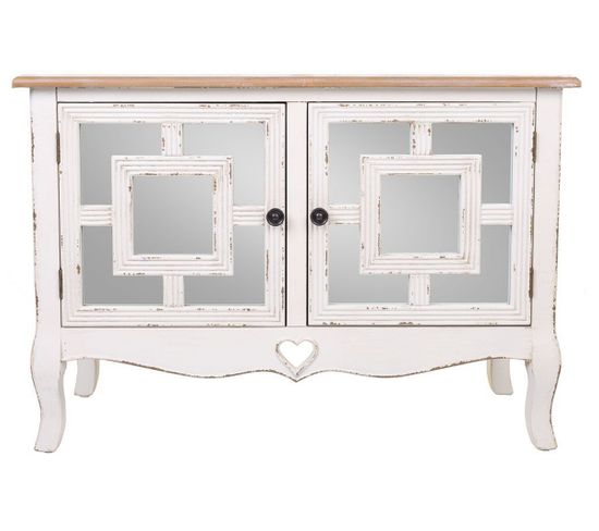 Meuble Console, Table Console En Bois Avec 2 Portes Coloris Blanc - L. 83 X P. 36  X H. 56,50 Cm