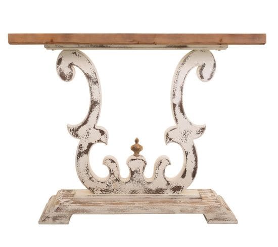 Meuble Console, Table Console En Bois Sculpté Coloris Blanc, Naturel  - L. 120  X P. 36 X H. 92 Cm