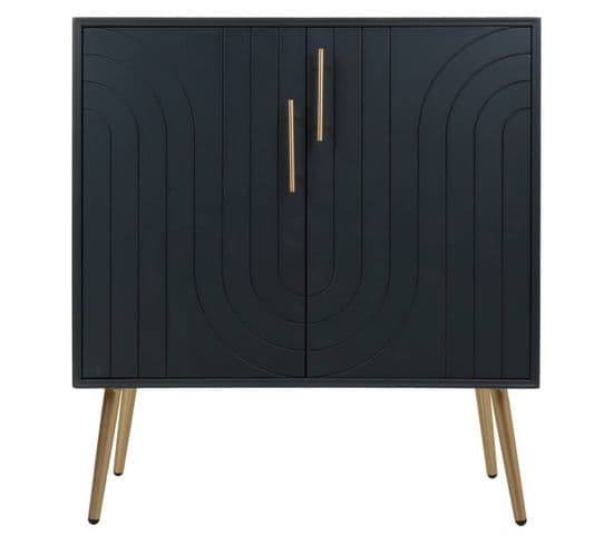 Meuble Console, Table Console En Bois Et Métal Coloris Noir, Doré - L. 75 X P. 37 X H. 84,5 Cm