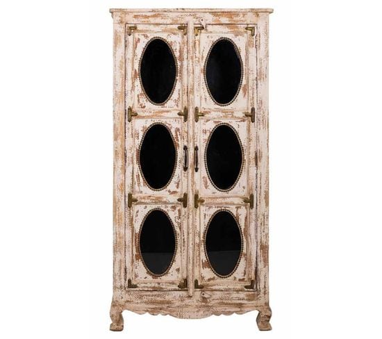 Vitrine, Meuble De Rangement En Bois Coloris Blanc Vieilli - L. 91 X P. 40 X H.183  Cm