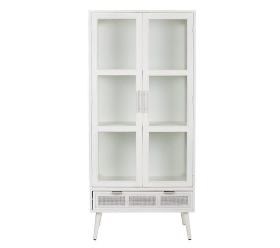 Vitrine, Meuble De Rangement En Bois Coloris Blanc - L. 72 X P. 40,5 X H. 158,5 Cm