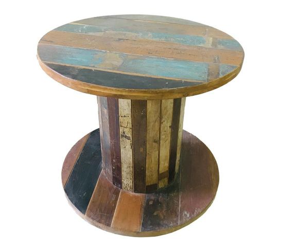 Table De Salon Ronde En Bois Multicolore - Diamètre 92  X Hauteur 80  Cm