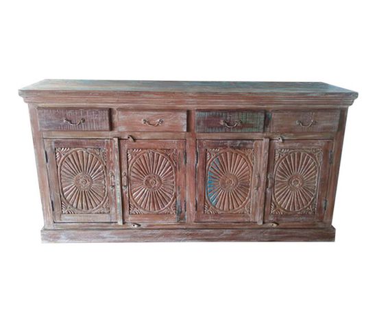 Buffet, Meuble De Rangement En Bois Avec 4 Portes Et 4 Tiroirs Coloris Marron Vieilli