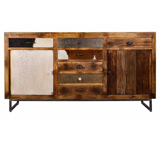 Buffet, Meuble De Rangement En Bois Avec 7 Tiroirs Et 2 Portes Coloris Marron Vieilli