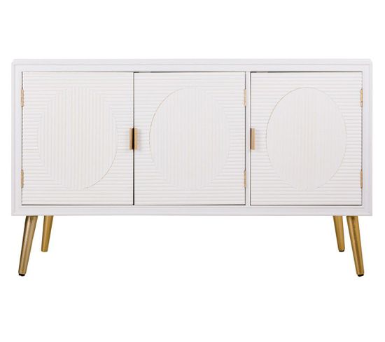 Buffet, Meuble De Rangement En Bois Avec 3 Portes Coloris Blanc - L. 120 X P. 41,5 X H. 71 Cm