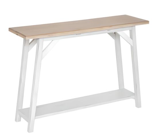 Table De Console, Meuble De Console En Bois Coloris Blanc, Naturel  - L. 120 X P. 35 X H. 83,5  Cm