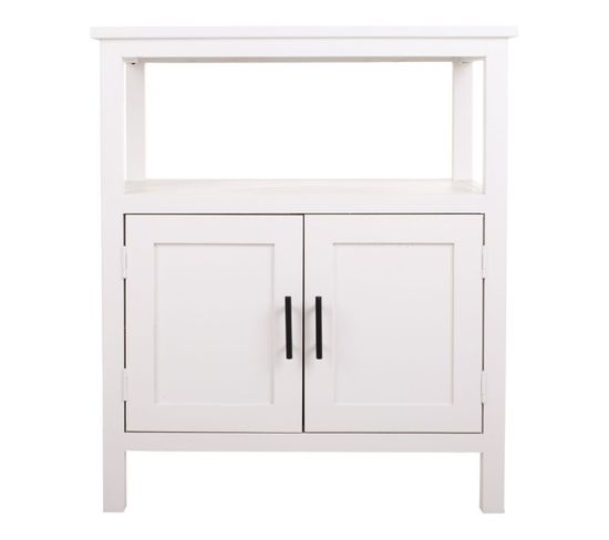 Buffet, Meuble De Rangement En Bois Avec 2 Portes Coloris Blanc - L. 68 X P. 40 X H. 80 Cm