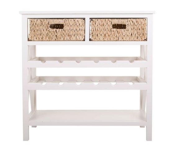 Buffet, Meuble De Rangement En Bois Avec 2 Tiroirs Coloris Blanc - L. 88 X P. 38 X H. 86 Cm