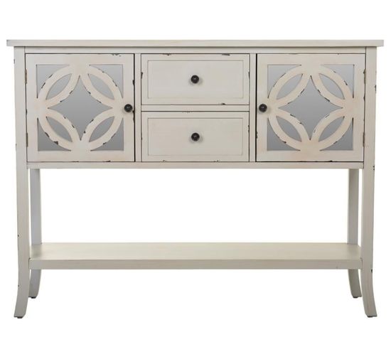 Buffet, Meuble De Rangement En Bois Avec 2 Tiroirs Et 2 Portes Coloris Blanc