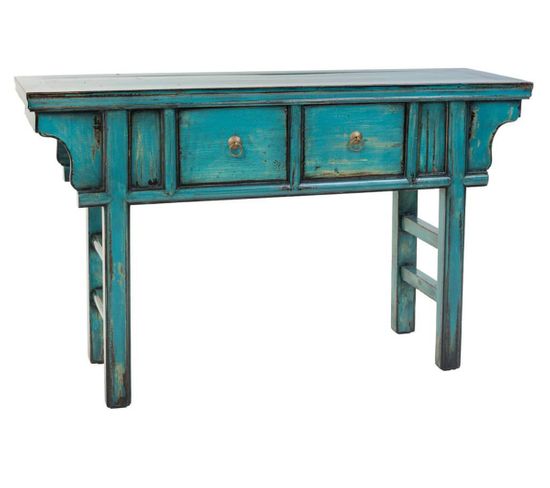 Meuble Console, Table Console En Bois Coloris Bleu - Longueur 115  X Profondeur 35 X Hauteur 70 Cm