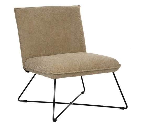 Fauteuil En Velours Coloris Taupe Et Métal  Coloris Noir -  L.  64 X P. 75,5 X H. 83  Cm